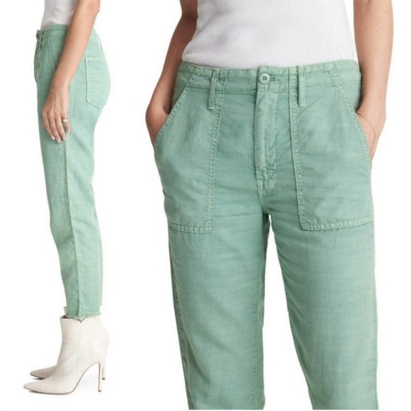 Mother Hedge Green The Shaker Chop Cropped Linen Blend Pants Size 27 - Picture 3 of 16